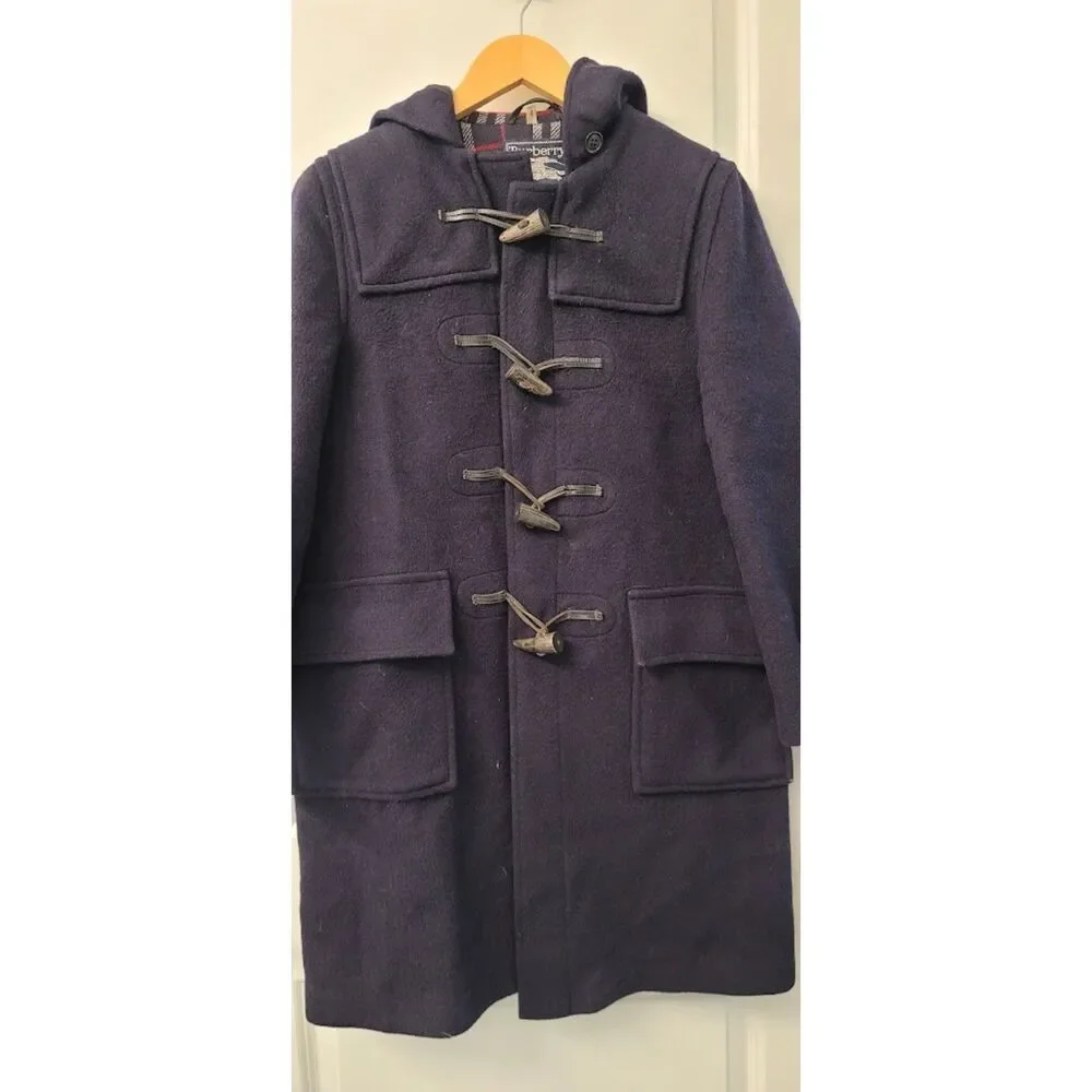 Burberry Wool Duffle Coat Toggle Fasts Gloverall English Old Money Navy Sz. 8/S - Picture 13 of 14